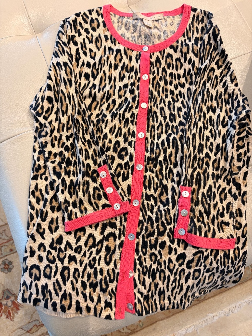 Leopard print/pink trim cardigan